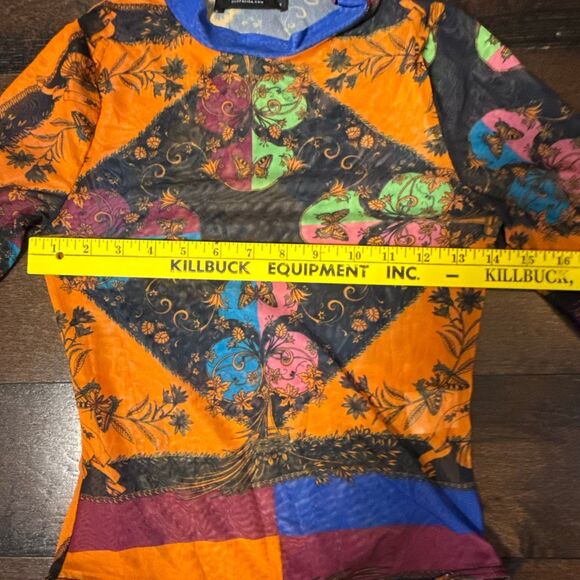 Akira sheer colorful bodysuit women’s size small long sleeve geometric abstract - Picture 7 of 8